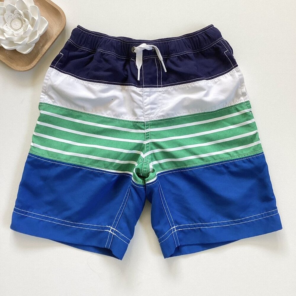 Hanna Andersson Blue White Green Striped Swim Trunks